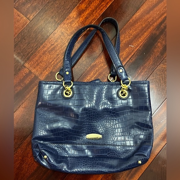 Liz Claiborne Elegant Navy Blue Crocodile-Embossed Tote Bag - Picture 1 of 8